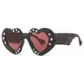 Occhiali da sole a cuore neri alla moda con strass e stanghette tartarugate - Montatura nera lenti rosse