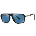 Classic men's vintage polarized sunglasses with matte black frames and blue lenses - Black Frame Blue Lens