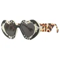Modische Herz-Sonnenbrille mit Kuhmuster-Rahmen und funkelnden Strasssteinen - White Tortoise Frame Black Gray Lens
