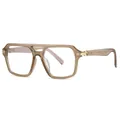 Oversized square tea brown anti-blue light glasses with golden metal temple accents - C5. Iced Tea Frame / Anti blue light