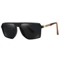 Matte black oversized polarized sunglasses with golden hinges and orange temple accents - Black Frame Orange-Red Lens