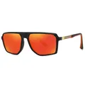 Men's retro polarized sunglasses with black frames and vibrant orange mirrored lenses - Black Frame Red Mirror