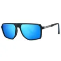 Men's retro square polarized sunglasses with matte black frame and blue mirrored lenses - Blue Frame Blue Lens