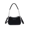 Bolso medialuna negro brillante con correa ajustable y detalles de cadena plateada - Negro