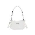 Bolso de hombro blanco elegante en forma de media luna con logotipo plateado - Blanco