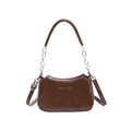 Bolso de hombro chic en media luna marrón oscuro de cuero sintético con cadena plata - Marrón