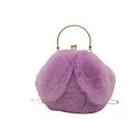 Paarse pluche mini-tas met konijnenoren, goudkleurig handvat en kliksluiting - Paars