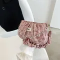 Pink pleated cloud bag with stylish floral metal chain and branded JINGN fabric label - Pink