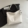 Creamy white large capacity soft leather tote bag with braided rope handle detail - White