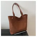 Dark brown matte suede tote bag with minimalist shoulder straps and spacious design - Coffee