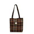 Braune Vintage-Tragetasche mit Karomuster aus Tweed-Stoff und langen Schultergurten - Rot
