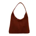 Deep red brown faux suede hobo bag with minimalist large capacity design for women - Red