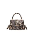 Vintage leopard print crossbody bag with gold buckle and top handle on white background - Yellow