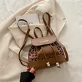 Chic brown and leopard print PU leather backpack for women with magnetic flap and drawstring - Brown