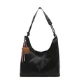 Bolso Hobo negro minimalista con detalle de nudo y un adorable colgante de oso de peluche - Con Ornamento / Negro
