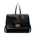 Retro black leather backpack with gold buckle and top handle in a minimalist style - Black