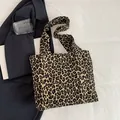 Stylish large capacity leopard print canvas tote bag with wide shoulder straps - Brown