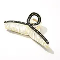 Detail of clear acetate hair claw clip with black trim and sparkling white rhinestones - Black