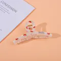 Detail of colorful acrylic hair claw with watermelon print and Barrette La France text - Watermelon / Large