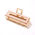 Details einer rosa rechteckigen Haarklammer mit goldener Metallbasis und starker Feder - Rosa