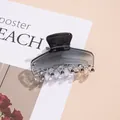 Close-up of translucent grey gradient hair claw clip on soft beige background - Black
