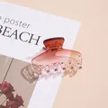 Detalle de una pinza de pelo transparente degradada con acabado pulido y muelle metálico - Rojo