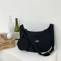 Black crescent canvas sports bag with mini coin purse and adjustable wide strap - Black