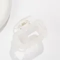 Detail of transparent square hair claw clip featuring a sturdy metal spring and hollow design - White