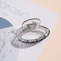 Dettaglio macro della molletta per capelli in acrilico trasparente con molla in metallo su rivista - Cristallino