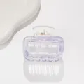 Detail of square acetate hair claw with iridescent purple marble texture and metal spring - Transparent Purple Aurora Marble (D)