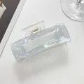 Large square iridescent hair claw clip with blue and purple shimmer in minimalist style - Light Blue