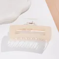 Dettaglio macro della grande pinza per capelli in acrilico beige con molla in metallo e design - Bianco Sporco