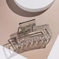 Detalle de pinza cuadrada para el pelo en acrílico transparente con resorte de metal dorado - Gris