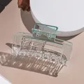 Primer plano de una pinza para el cabello de acrílico verde menta con resorte dorado - Verde