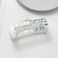 Dettaglio di un grande fermaglio in acetato con marmo verde e calligrafia cinese - Verde