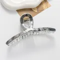 Detail of 13cm marble texture hair claw clip with black Chinese calligraphy art - Gray