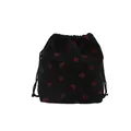 Black corduroy drawstring bag with red strawberry print for daily use and storage - Black
