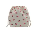 Corduroy drawstring bag with red strawberry prints in a minimalist cream color finish - White