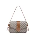 Retro-Unterarmtasche mit Monogramm-Muster, braunem Leder und goldener geometrischer Schnalle - Braun