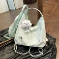 Mint green large capacity tote bag with silver butterfly charms and cloud pendant - Green (With Cloud Pendant)