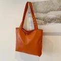 Minimalistische große orangefarbene PU-Leder-Einkaufstasche mit langen Schultergurten - Orange