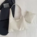 Minimalist off-white large capacity hobo tote bag with matching small inner pouch - White