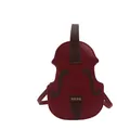 Fashionable deep red violin shaped crossbody bag with brown trim and gold metal studs - Red