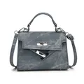 Borsa a mano stile Kelly in denim blu con manico e chiusura girevole vintage - Blu