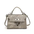 Borsa Kelly kaki in trama denim con dettagli argento e manico superiore - Grigio
