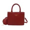 Red minimalist square handbag set with small round coin purse and gold fashion logo - Red