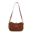 Retro brown crescent shoulder bag with golden buckle in minimalist fashion style - Brown