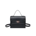 Classic black mini crossbody bag with gold buckle hardware and top handle on white background - Black