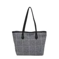 Grande borsa tote vintage a quadri con manici in pelle nera e accenti blu navy - Nero Tipo 1