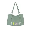 Sac fourre-tout en velours côtelé vert clair avec broderie STUFF et anneaux en métal - Vert